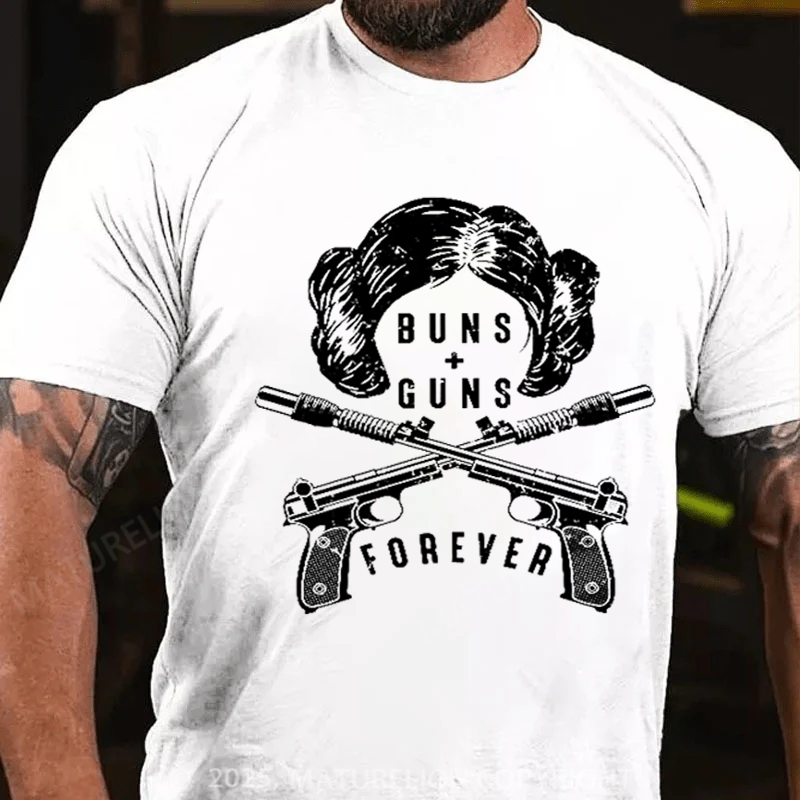 Maturelion Men's T-shirt Buns Guns Forever Princess Leia Cotton T-shirt