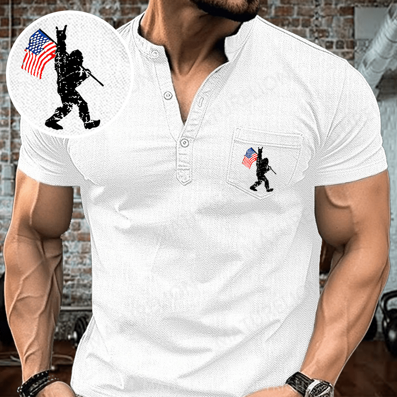 Maturelion Men's Henley Shirt Bigfoot Graphic Henley Shirt