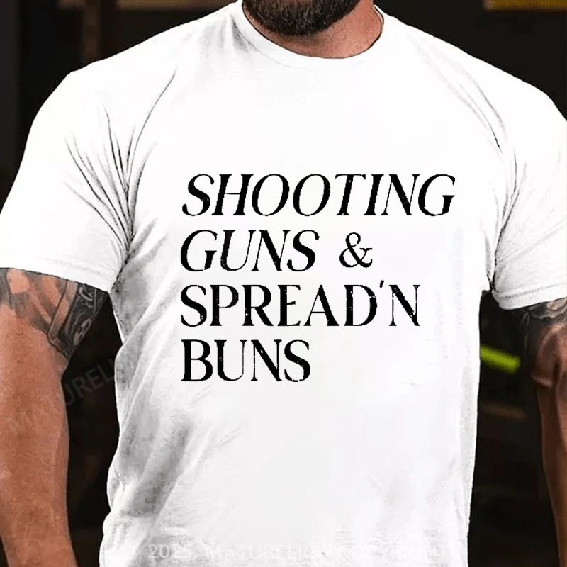 Maturelion Men's T-Shirt Shooting Guns & Spread'n Buns Cotton T-Shirt
