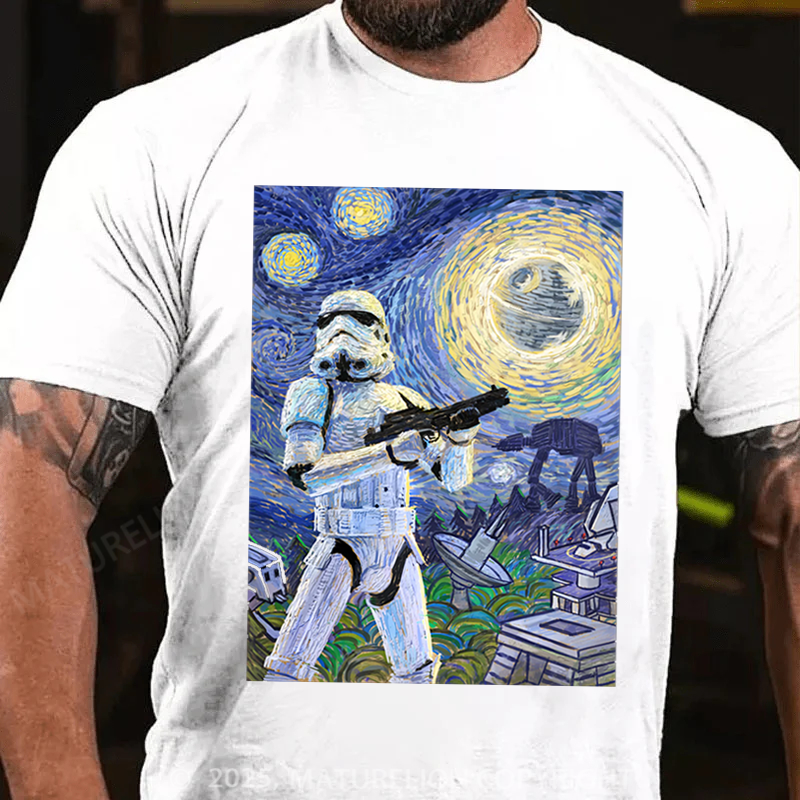 Maturelion Men's T-Shirt Star Wars Stormtrooper Starry Night Cotton T-Shirt