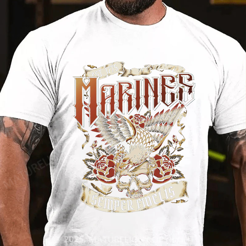 Maturelion Men's T-shirt Marines Tattoo Artwork Cotton T-shirt