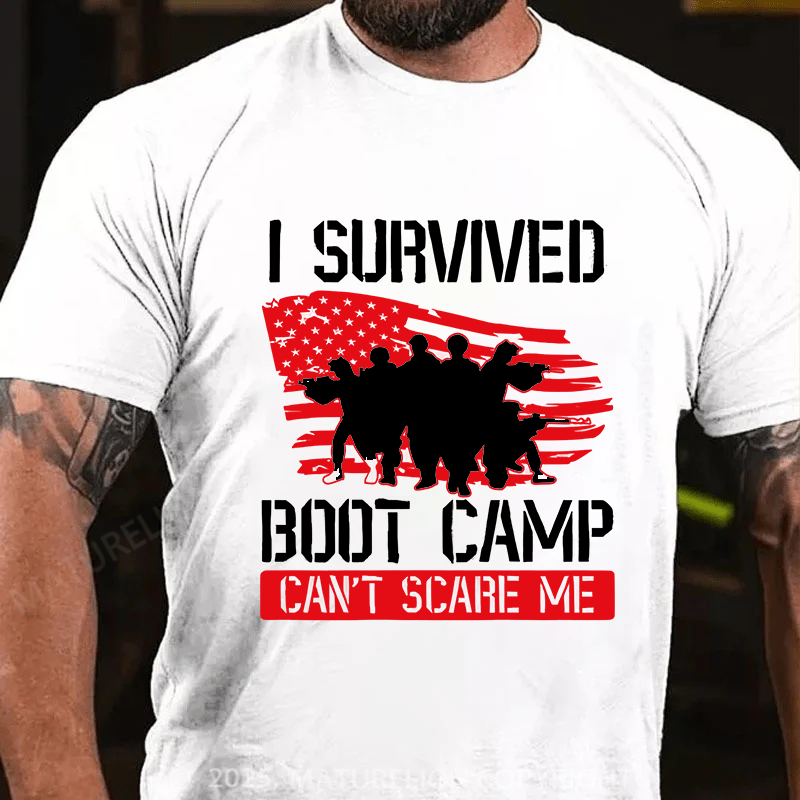 Maturelion Men's T-Shirt I Survived Boot Camp Can'T Scare Me Cotton T-Shirt