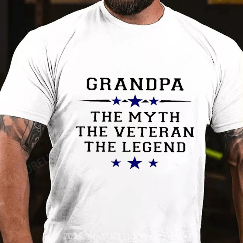 Maturelion Men's T-shirt Grandpa the Myth the Veteran the Legend Cotton T-shirt