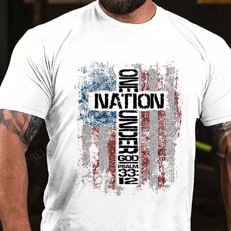 Maturelion Men's T-shirt One Nation Under God Cotton T-shirt