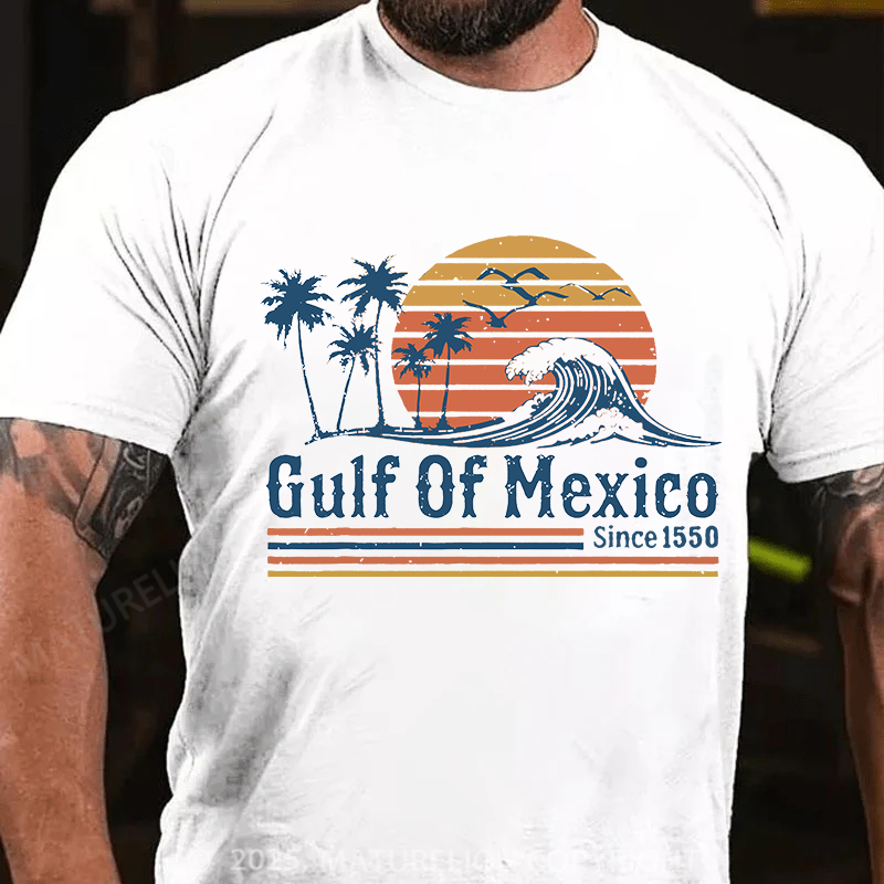 Maturelion Men's T-shirt Retro Sunset Gulf Of Mexico Since 1550 Cotton T-shirt