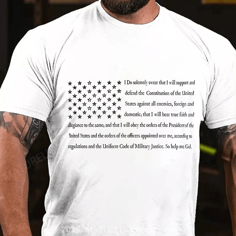 Maturelion Men's T-shirt Mlitary Oath of Enlistment U.S. Flag Cotton T-shirt
