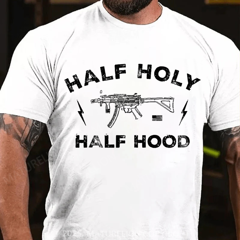 Maturelion Men's T-Shirt Half Holy. Half Hood Cotton T-Shirt