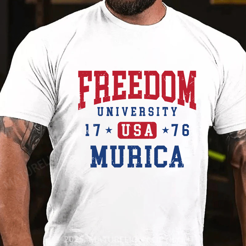 Maturelion Men's T-shirt Freedom University Cotton T-shirt