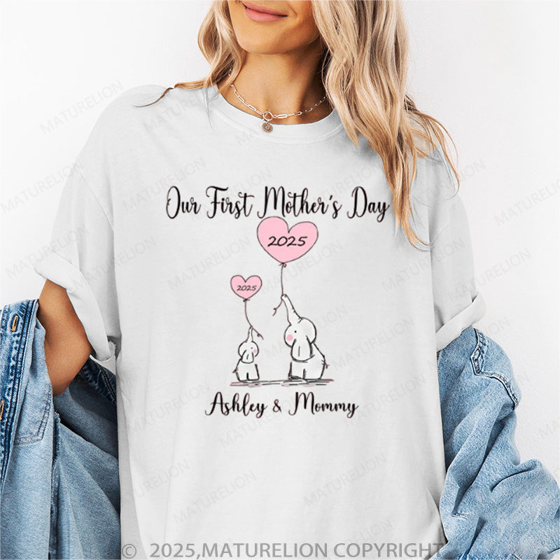 Maturelion Women's T-shirt Our First Mothers Day Matching Cotton T-shirt