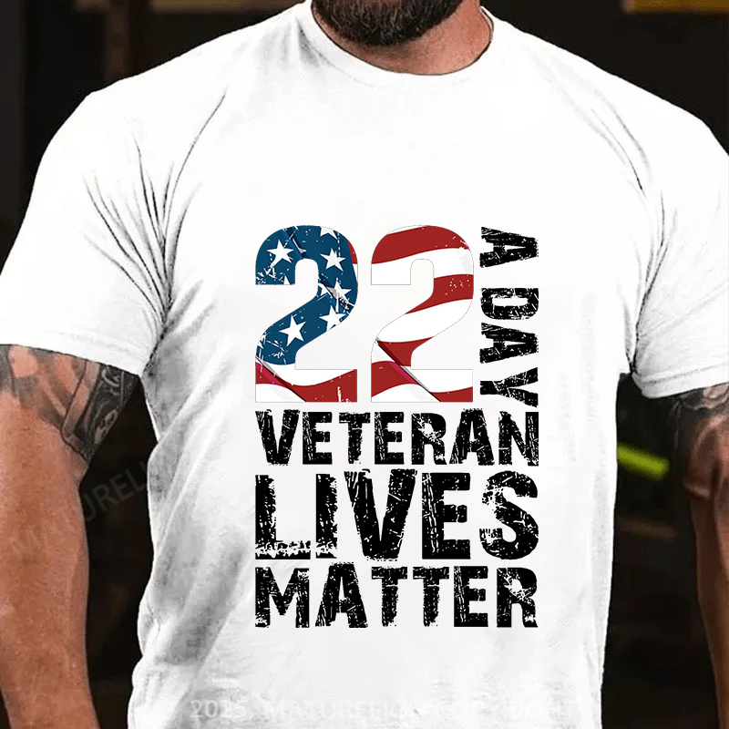 Maturelion Men's T-Shirt 22 A Day Veteran Lives Matter Cotton T-Shirt