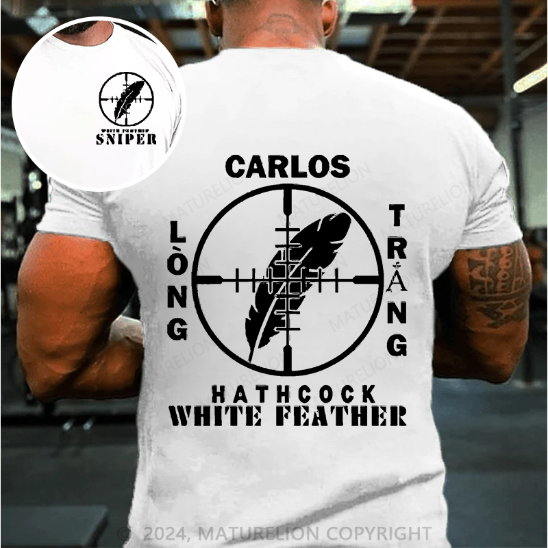 Maturelion Men's T-Shirt Sniper Carlos Hathcock White Feather Cotton T-Shirt