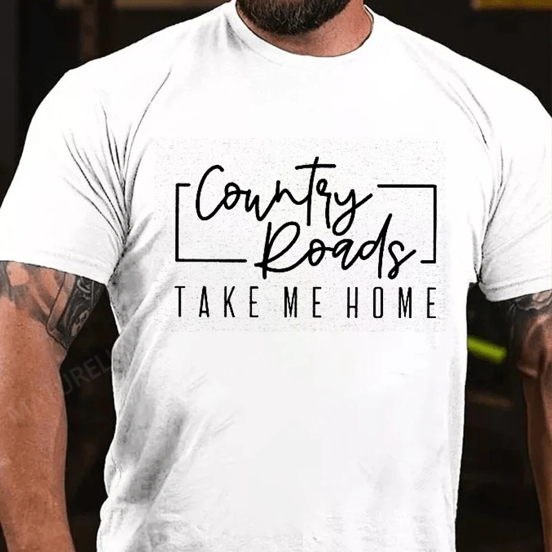 Maturelion Men's T-Shirt Country Music Country Roads Take Me Home Cotton T-Shirt
