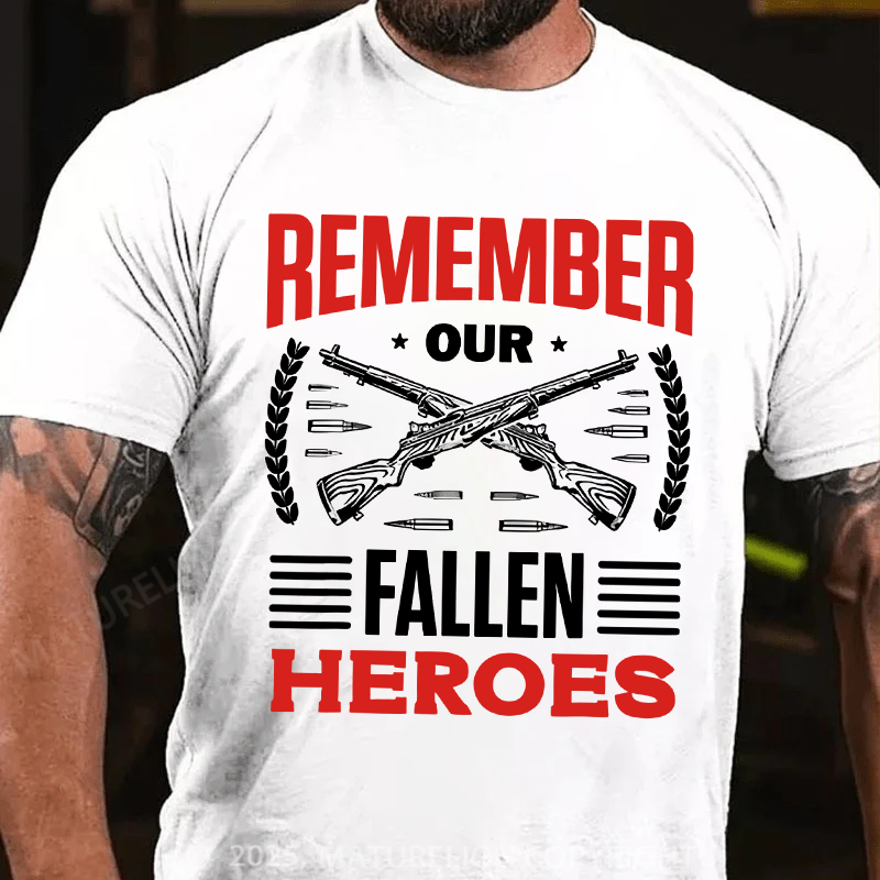 Maturelion Men's T-Shirt Remember Our Fallen Heroes Veteran Military Memorial Day Cotton T-Shirt
