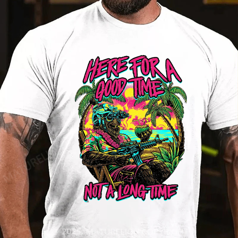 Maturelion Men's T-Shirt Here For A Good Time Not A Long Time Retro Summer Edition Cotton T-Shirt