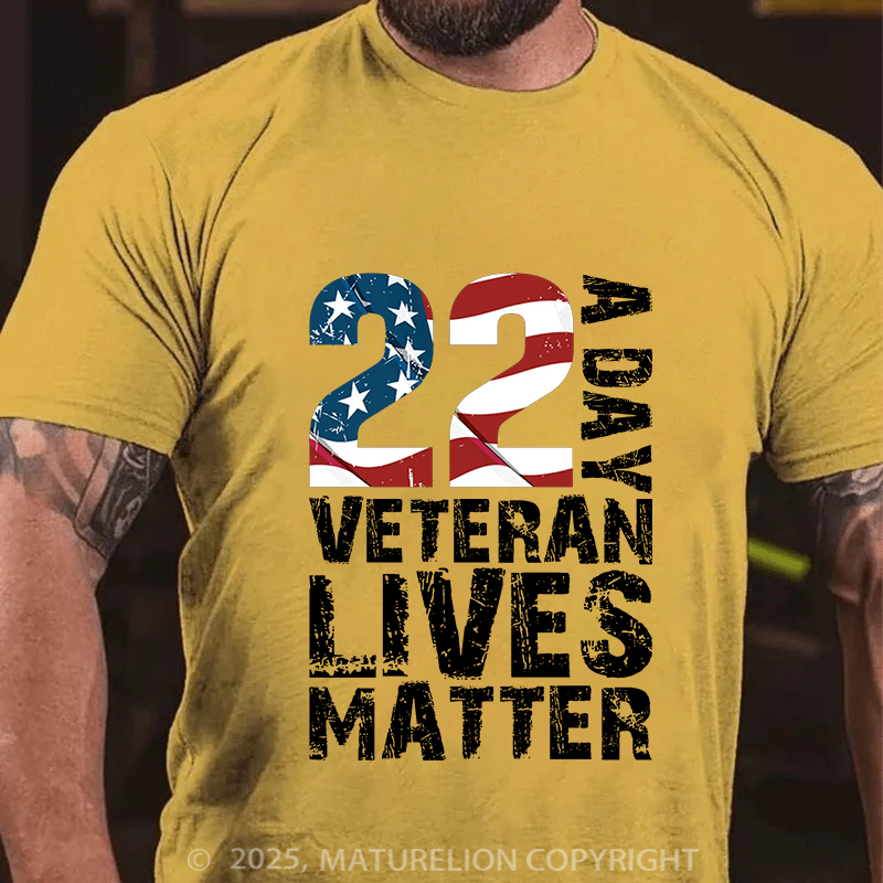 Maturelion Men's T-Shirt 22 A Day Veteran Lives Matter Cotton T-Shirt