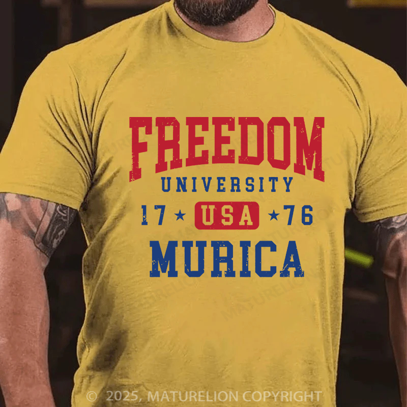 Maturelion Men's T-shirt Freedom University Cotton T-shirt