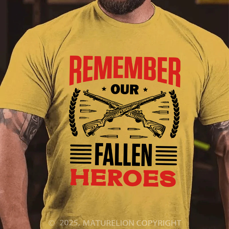 Maturelion Men's T-Shirt Remember Our Fallen Heroes Veteran Military Memorial Day Cotton T-Shirt