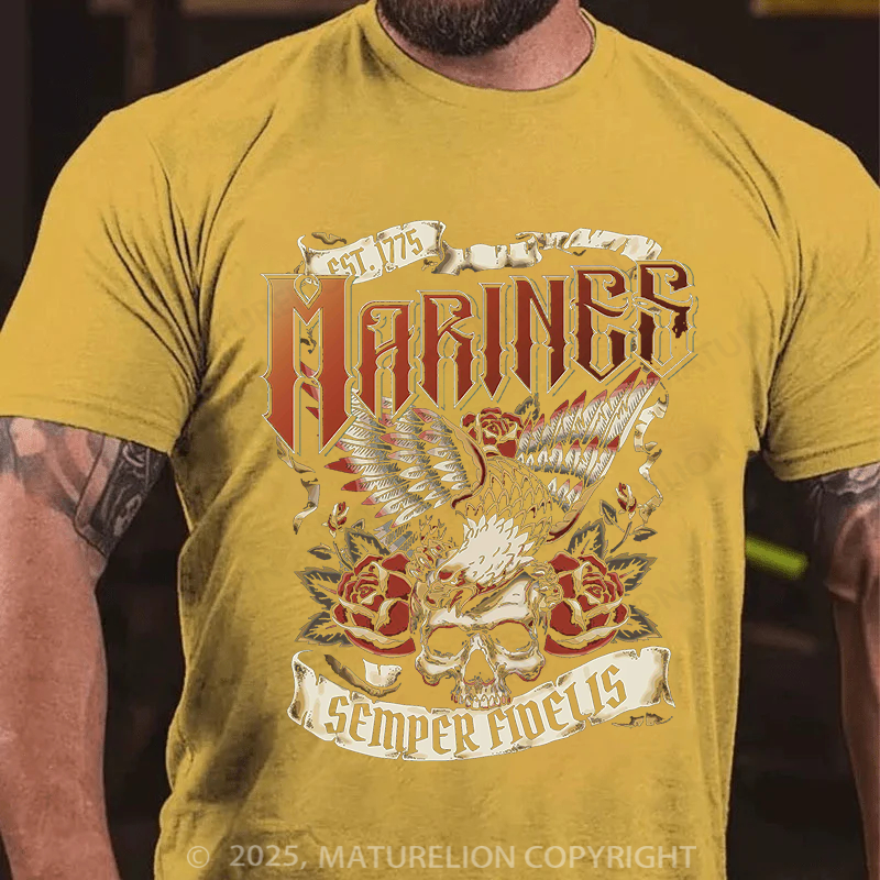 Maturelion Men's T-shirt Marines Tattoo Artwork Cotton T-shirt