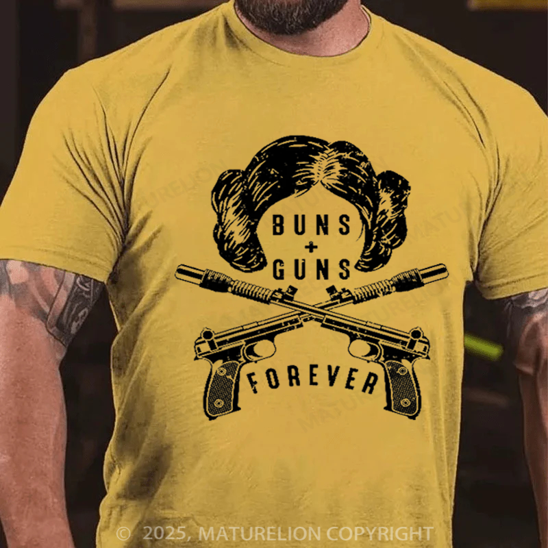 Maturelion Men's T-shirt Buns Guns Forever Princess Leia Cotton T-shirt