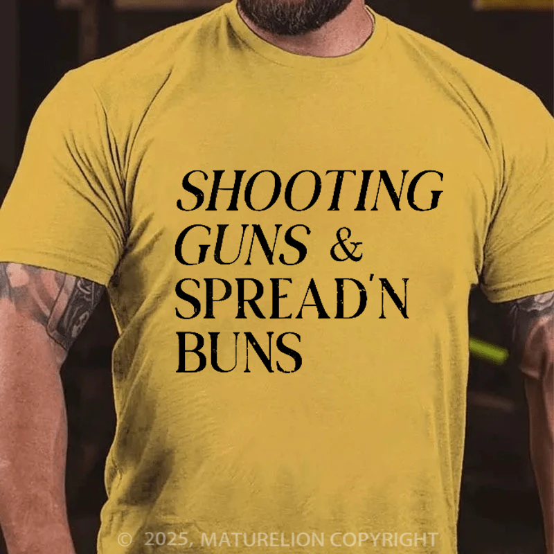 Maturelion Men's T-Shirt Shooting Guns & Spread'n Buns Cotton T-Shirt