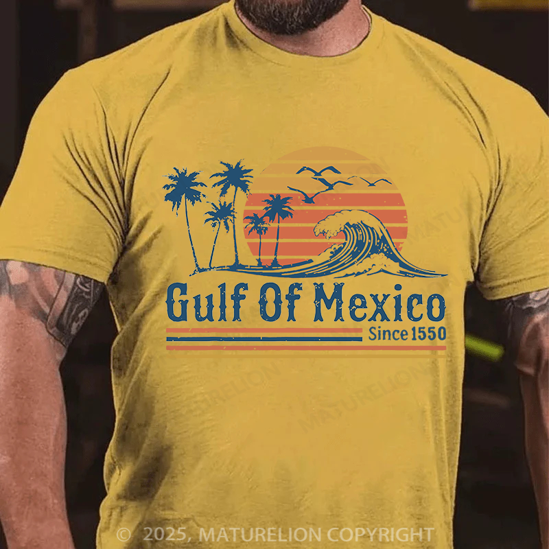 Maturelion Men's T-shirt Retro Sunset Gulf Of Mexico Since 1550 Cotton T-shirt