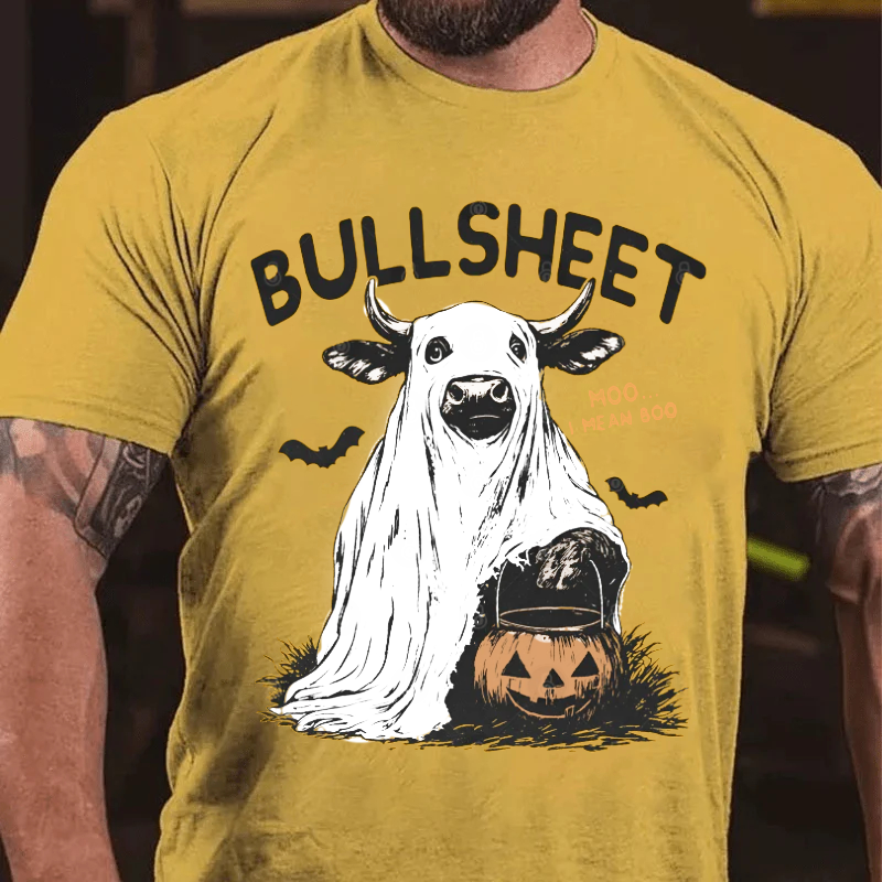 Maturelion Men's T-Shirt Funny Cow Halloween Pun – Bullsheet I Moo I Mean Boo Halloween Cotton T-Shirt