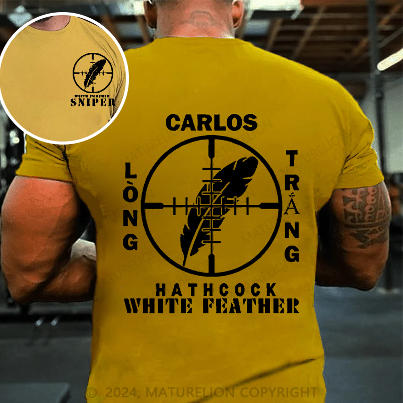 Maturelion Men's T-Shirt Sniper Carlos Hathcock White Feather Cotton T-Shirt