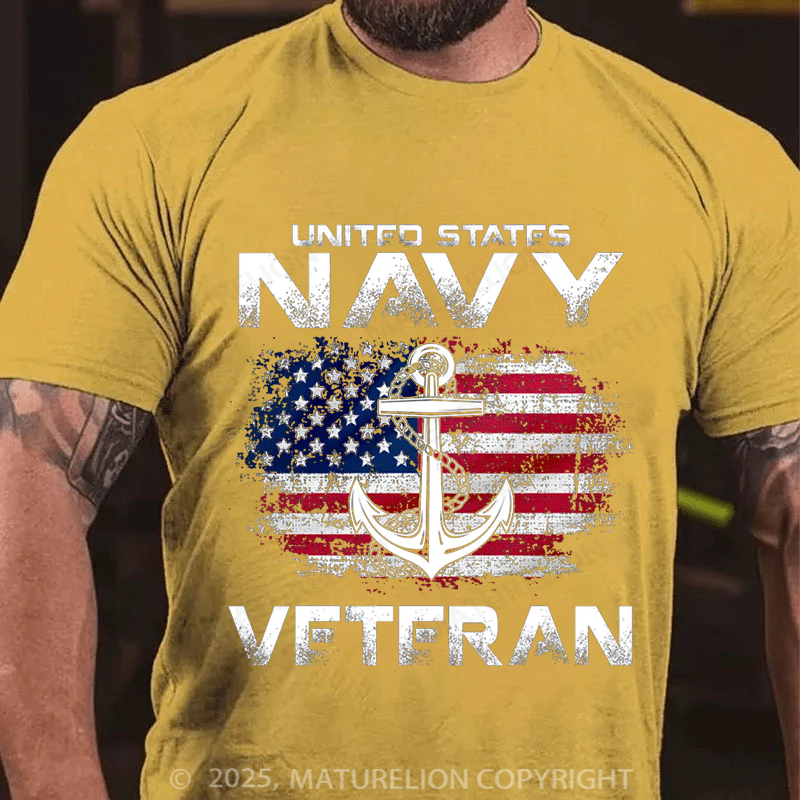 Maturelion Men's T-shirt Navy Veteran USA Flag Shirt Cotton T-shirt