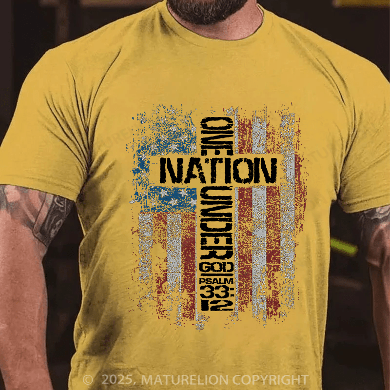 Maturelion Men's T-shirt One Nation Under God Cotton T-shirt