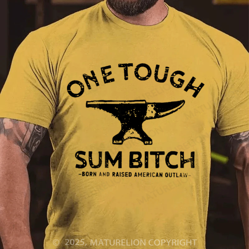 Maturelion Men's T-Shirt One Tough Sum Born and Raised American Outlaw Cotton T-Shirt