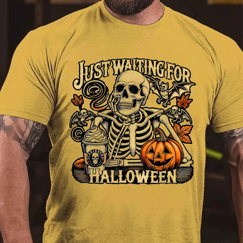 Maturelion Men's T-Shirt Spooky Vibes Loading... Just Waiting for Halloween Cotton T-Shirt