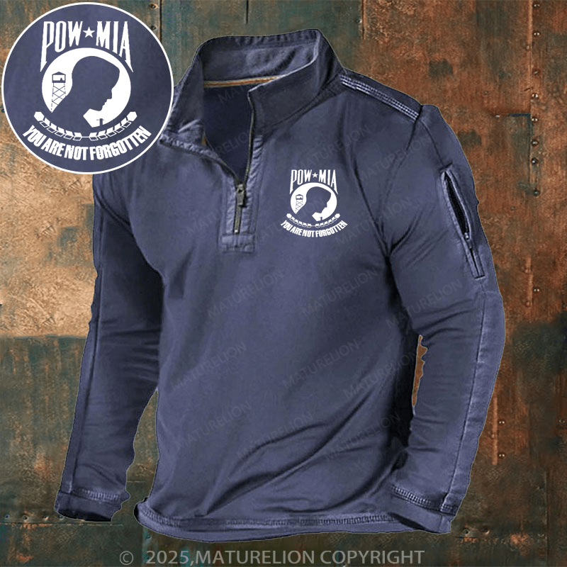 Maturelion Men's Henley Shirt POW MIA "Never Forgotten" Henley Shirt