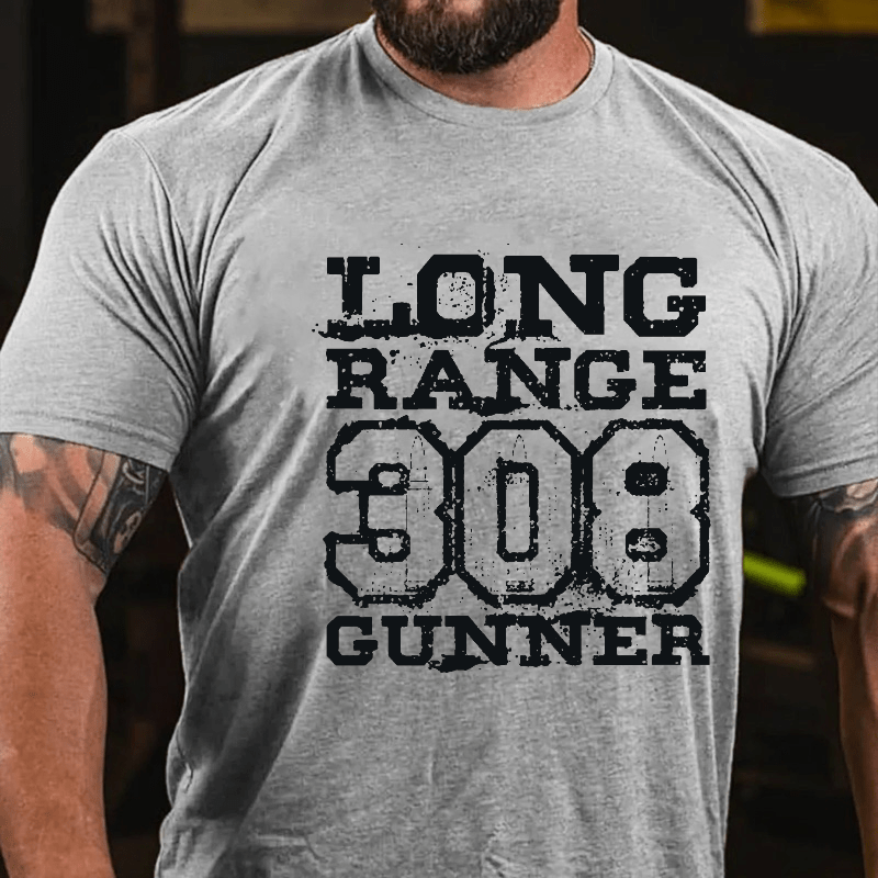 Long Range 308 Gunner Funny Guns Print Cotton T-shirt