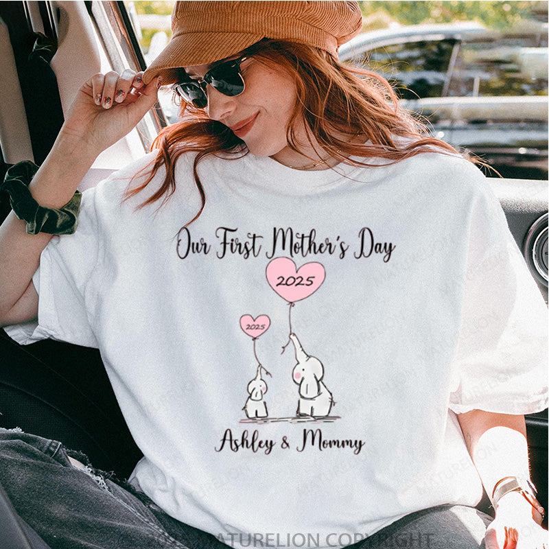Maturelion Women's T-shirt Our First Mothers Day Matching Cotton T-shirt