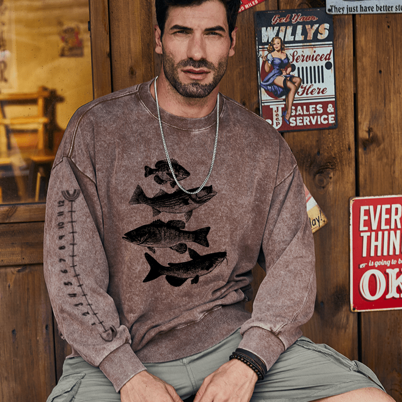 Maturelion Men's Sweatshirt Fishing Ruler Sweatshirt