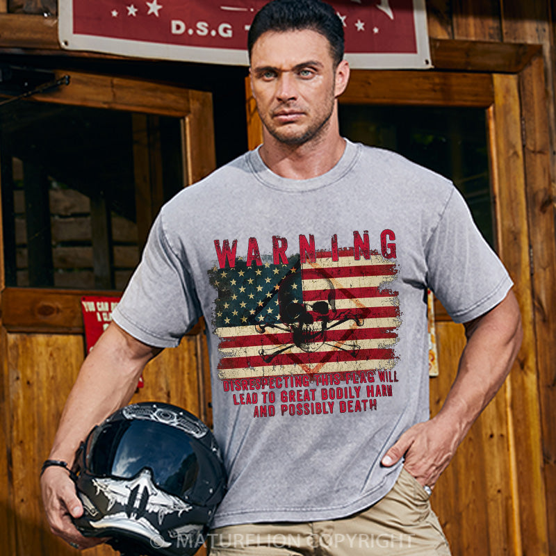 Maturelion Men's T-shirt Warning Made To Order Patriotic Cotton T-shirt