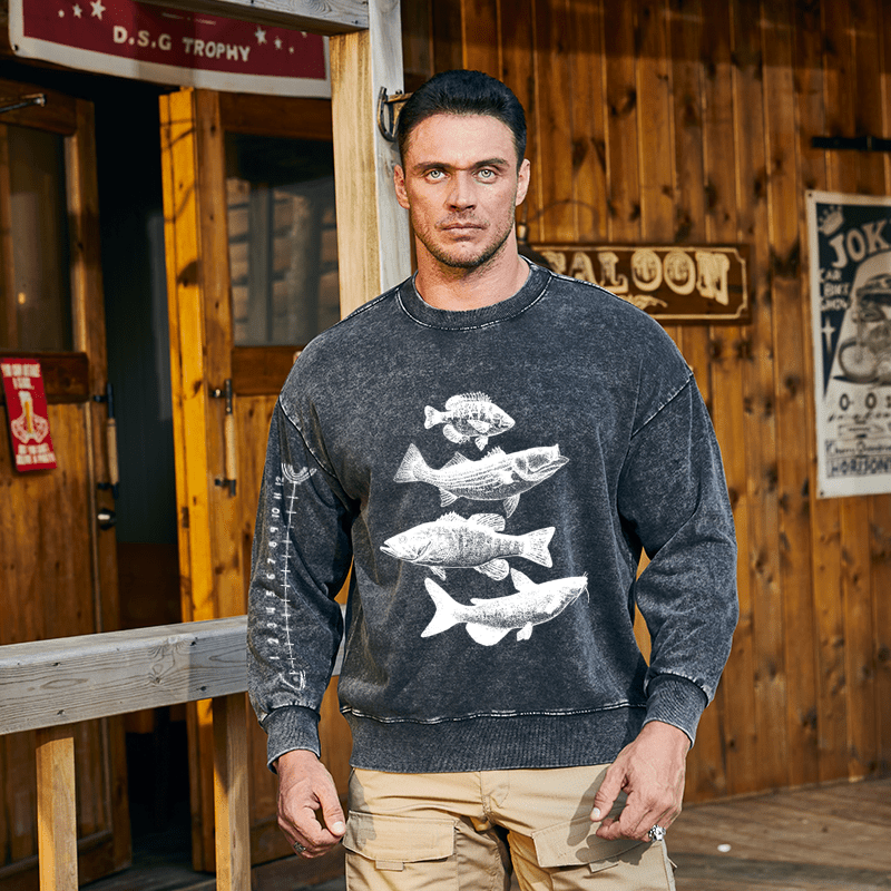 Maturelion Men's Sweatshirt Fishing Ruler Sweatshirt