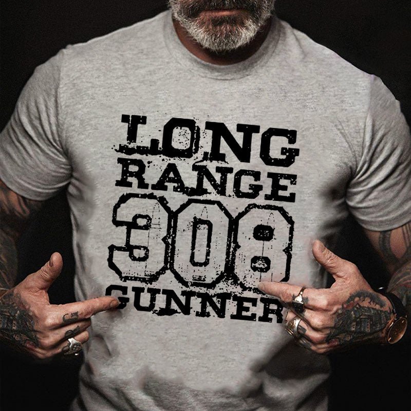 Long Range 308 Gunner Funny Guns Print Cotton T-shirt