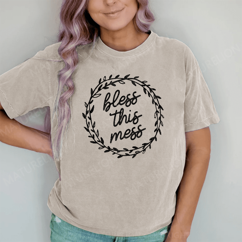 Maturelion Bless This Mess DTG Printing Washed Cotton T-Shirt