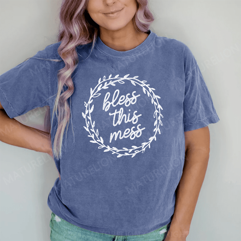 Maturelion Bless This Mess DTG Printing Washed Cotton T-Shirt