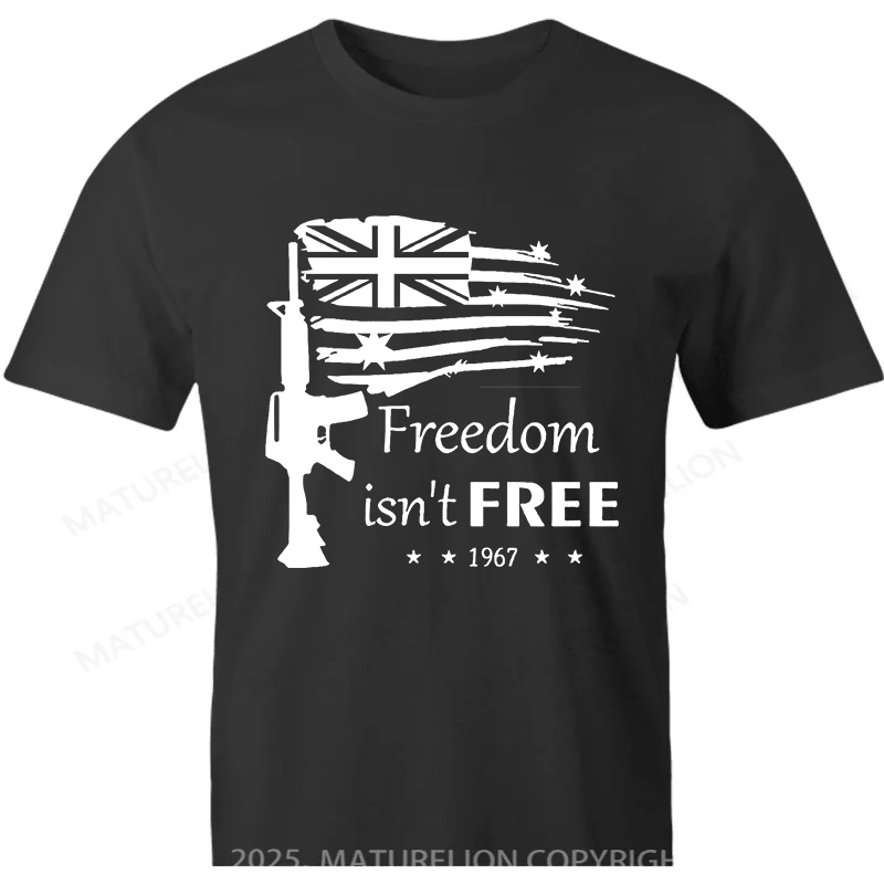 Maturelion Australia T-shirt Freedom Isn't Free Gun Australian Flag Cotton T-shirt