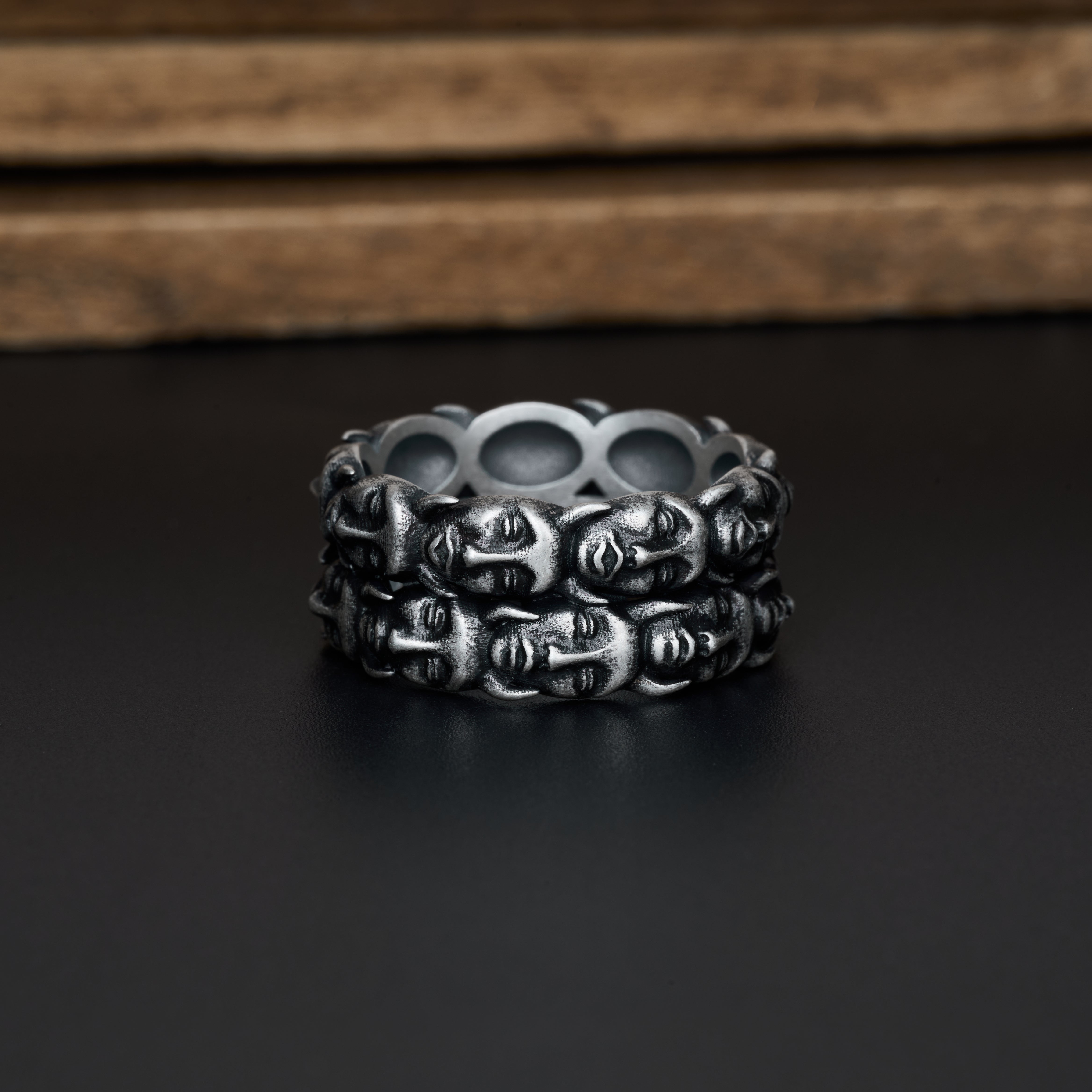 Matuerlion Vintage Eternal Faces Stacked Band Ring