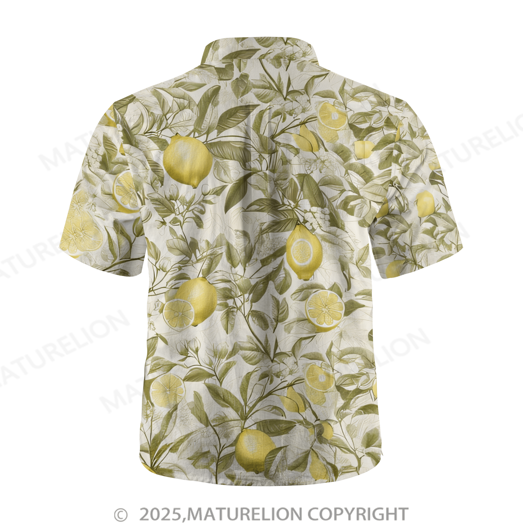 Maturelion Lemon Hawaiian Button Down Summer Beach  Print Hawaiian Shirt
