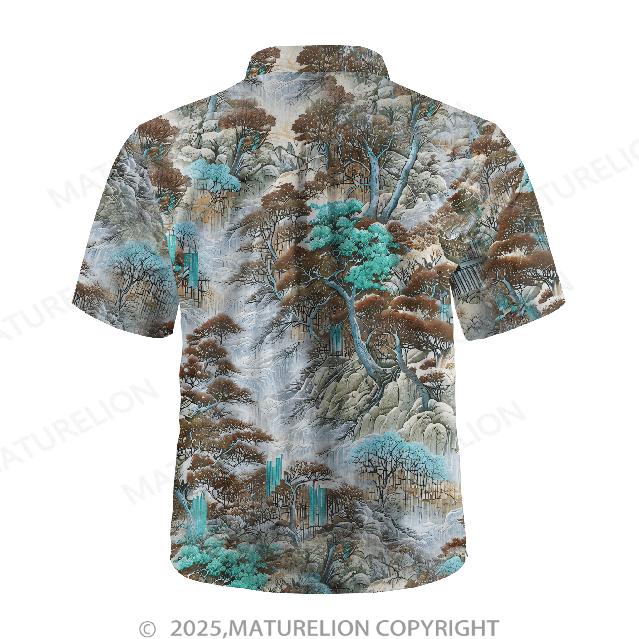 Maturelion 1950s Vintage Map Print Hawaiian Shirt