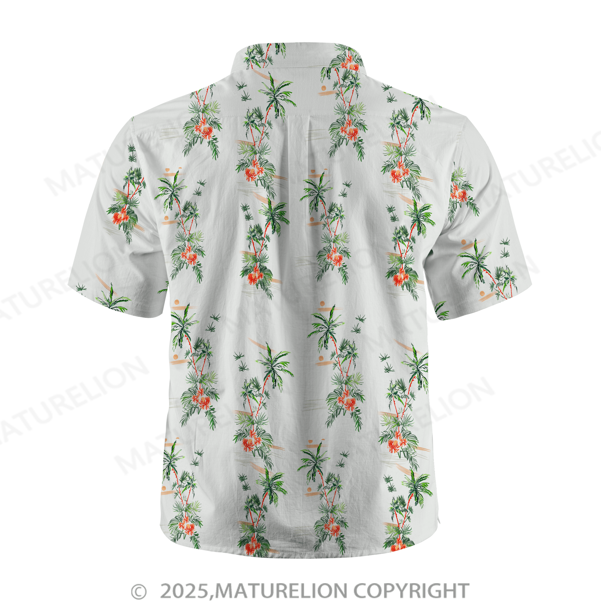 Maturelion Guys Coconut Tree Print Button Front Pocket Hawaiian Shirt