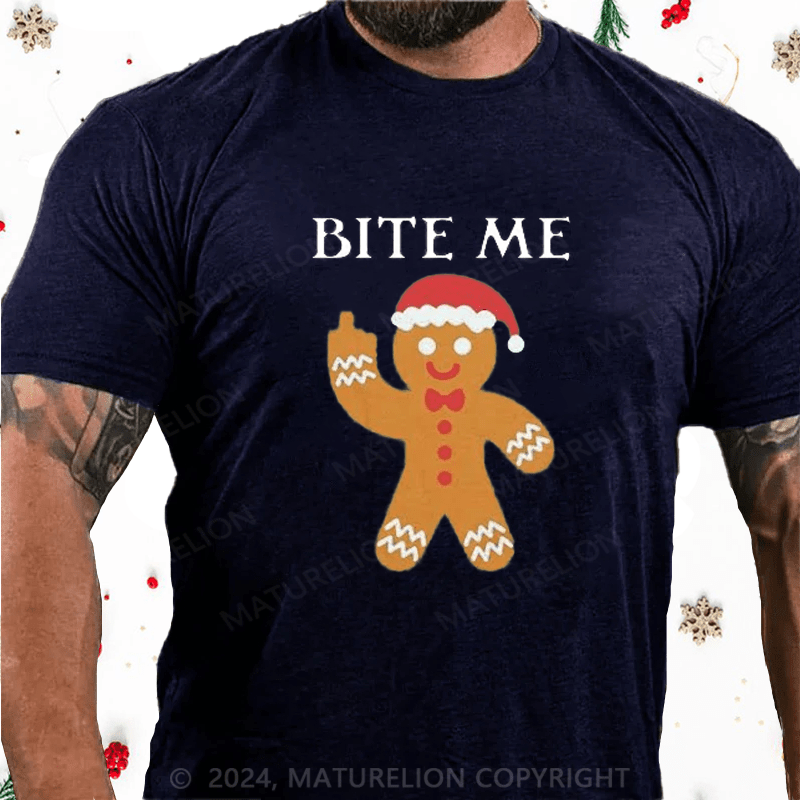 Maturelion Christmas T-Shirt Tipsy Elves Men's Christmas Bite Me Tee