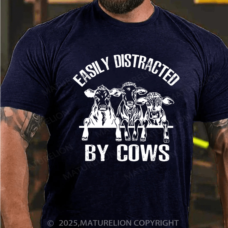 Maturelion Men's T-Shirt Easily Distracted By Cows Cotton T-Shirt