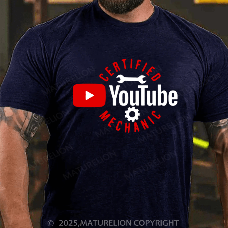 Maturelion Men's T-Shirt Certified YouTube Mechanic Cotton T-Shirt