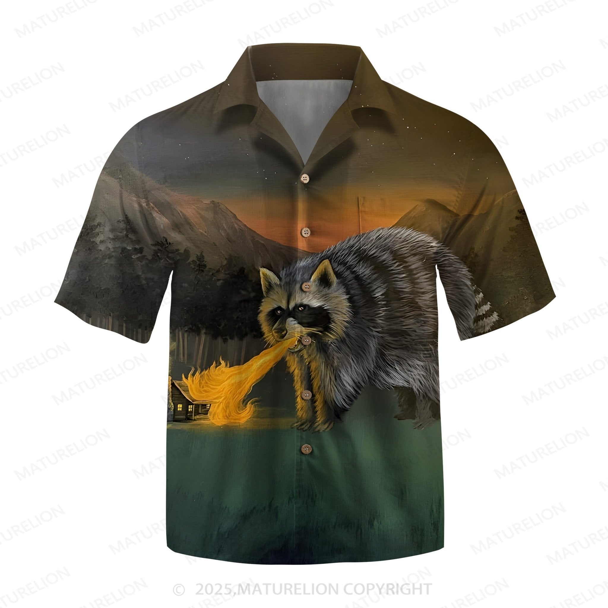 Maturelion Men's Aloha Shirts Raccoon Funny Hawaiian Shirt