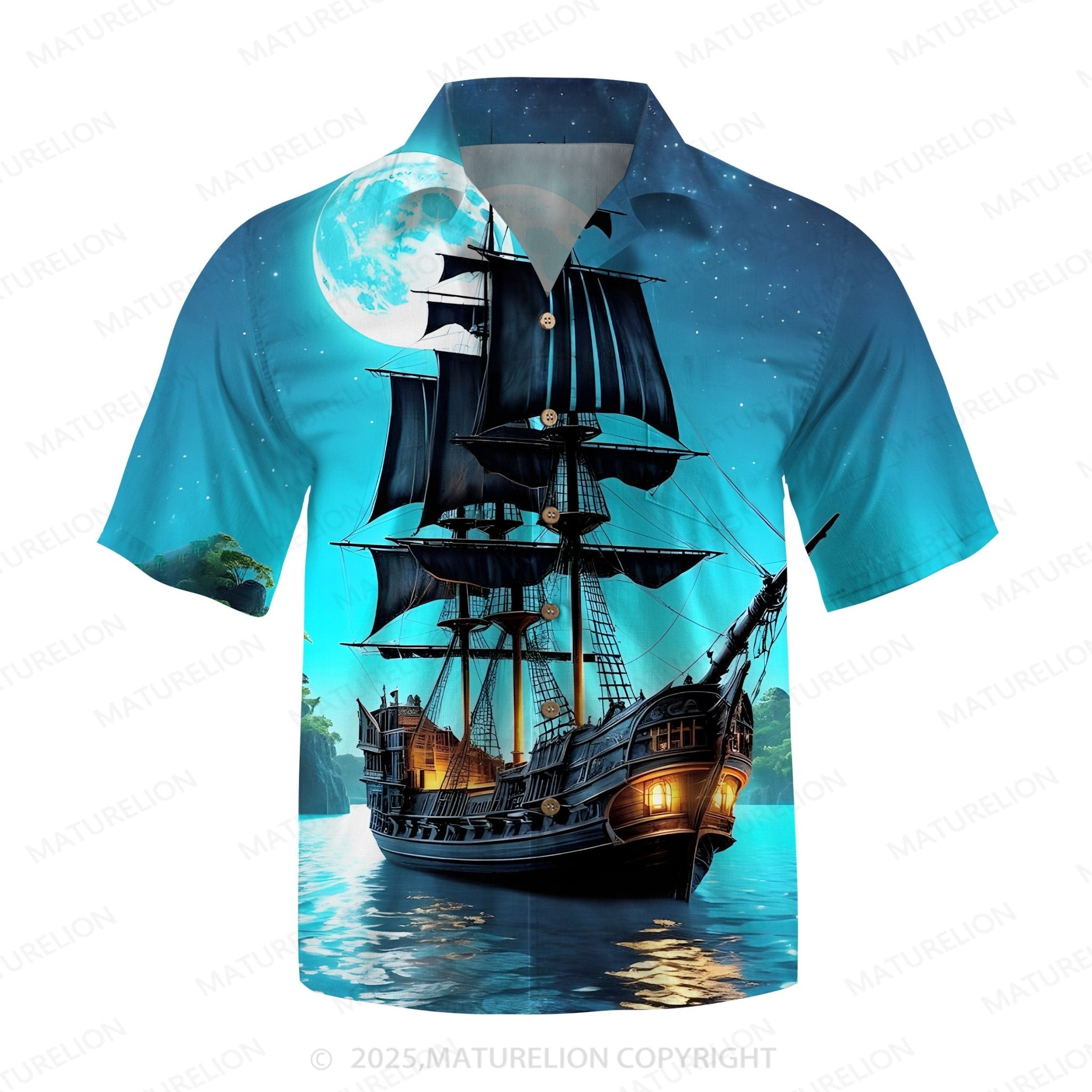 Maturelion Men's Aloha Shirts Boat Pocket Short Sleeve Shirt